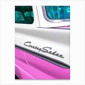 Retro Ford Country Sedan Car In Pink And White Canvas Print