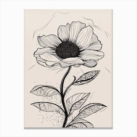 Line Art Sunflower Flowers Illustration Neutral 18 Canvas Print