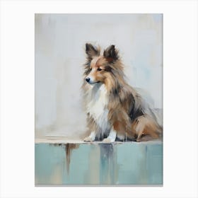 Shetland Sheepdog Dog, Painting In Light Teal And Brown 0 Canvas Print