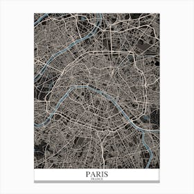 Paris Black Blue Canvas Print