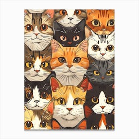 Perfectly Repeatable Artwork With Cute Cat Faces 25 Canvas Print