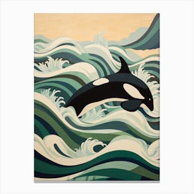 Matisse Style Orca Whale In The Waves  2 Canvas Print