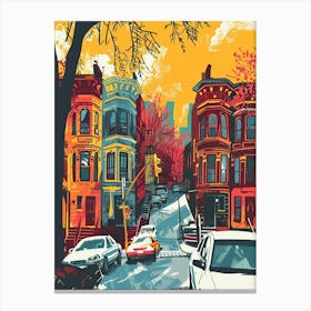 Riverdale New York Colourful Silkscreen Illustration 2 Canvas Print