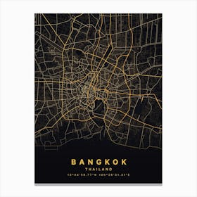 Bangkok Thailand Black And Gold Map Canvas Print