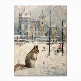 Vintage Winter Animal Painting Squirrel 1 Canvas Print