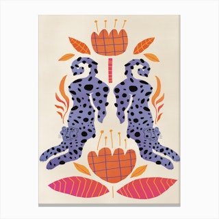 Purple Leopard Folk Design Canvas Print