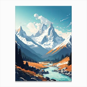 Chamonix Mont Blanc   France, Ski Resort Illustration 3 Simple Style Canvas Print