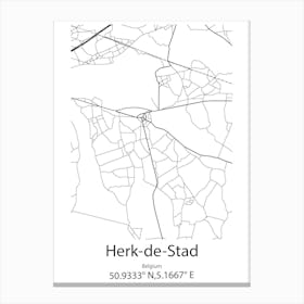 Herk De Stad,Belgium Minimalist Map Canvas Print