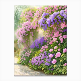 Whimsical Garden Of Purple Roses Swaying In The Wind Canvas Print