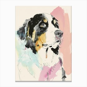 Pastel Bernese Mountain Dog Watercolour Line Illustration 1 Canvas Print