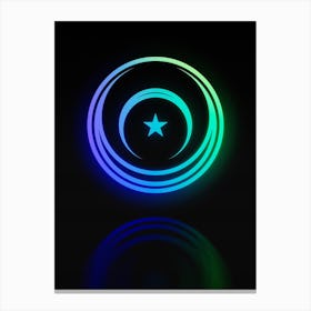 Neon Blue and Green Abstract Geometric Glyph on Black n.0306 Canvas Print