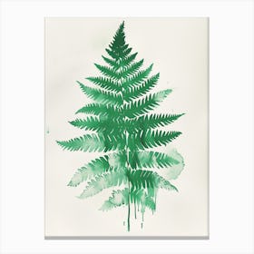 Green Ink Painting Of A Holly Fern 1 Canvas Print