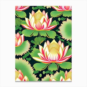 Lotus Flower Repeat Pattern Retro Illustration 1 Canvas Print