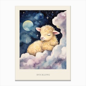 Baby Duckling 3 Sleeping In The Clouds Nursery Poster Canvas Print