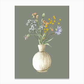 Wild Flowers In Beige Vase Art Canvas Print