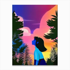 Luxmango Young Girl Looking At Stars And Sky, Charecter Illustration Canvas Print