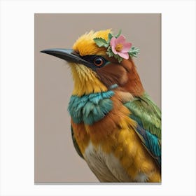 Bee Eater With A Flower Crown European Robin Canvas Print