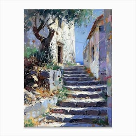 Mediterranean Country Village Walkway| Beautiful Landscape Scenery Painting | Contemporary Art Print for Feature Wall | Vibrant Beautiful Wall Decor in HD Canvas Print