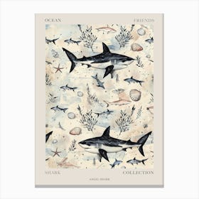 Pastel Beige Angel Shark Illustration Pattern Poster Canvas Print