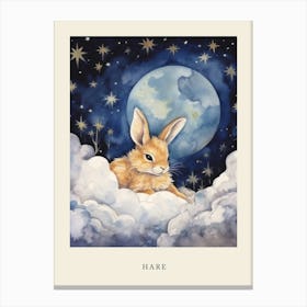 Baby Hare 2 Sleeping In The Clouds Nursery Poster Canvas Print