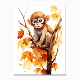 A Monkey Watercolour In Autumn Colours 1 Canvas Print