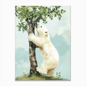 Polar Bear Cub Climbing A Tree Storybook Illustration 2 Canvas Print