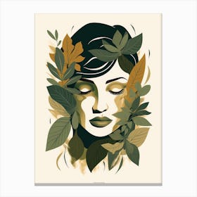 Woman With Leaves On Her Face 2 Canvas Print