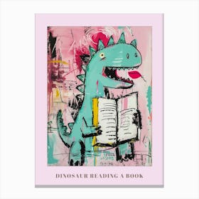 Dinosaur Reading A Book Pink Blue Graffiti Brushstroke 3 Poster Canvas Print