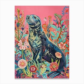 Floral Animal Painting Elephant Seal 4 Canvas Print