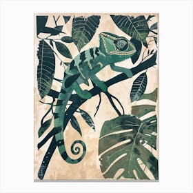 Chameleon In The Jungle Block Print 1 Canvas Print