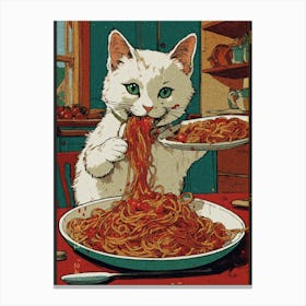 Cat Eating Spaghetti Canvas Print