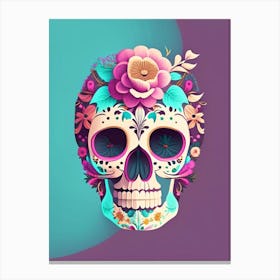 Skull With Floral Patterns Pastel 1 Mexican Canvas Print