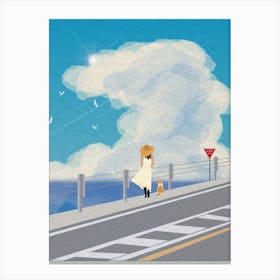 Minimal art Girl Walking On The Beach Road Canvas Print