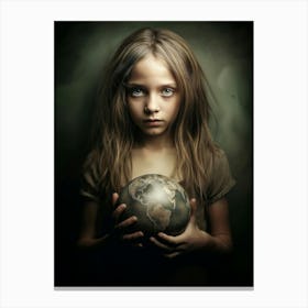 Girl Holding A Globe Canvas Print