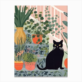 Black Cat And House Plants 3 Canvas Print