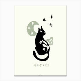 Magic Black Cat With Moon And Stars Sage Canvas Print