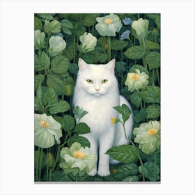 White Cat In A Garden Canvas Print