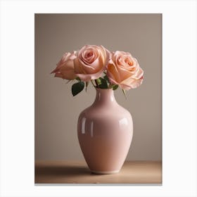 A Vase Of Pink Roses 85 Canvas Print