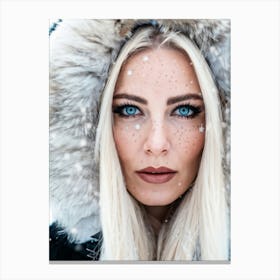 An Extreme Close Up Portrait Showcasing A Woman In Her 30s With Striking Blue Eyes Fine Detailed Ey Canvas Print