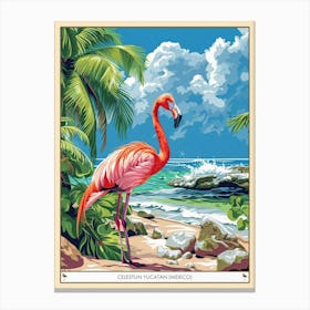 Greater Flamingo Celestun Yucatan Mexico Tropical Illustration 4 Poster Canvas Print