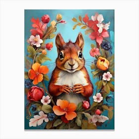 Squirrel With Flowers art print 2 Canvas Print