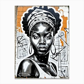 Vintage Graffiti Mural Of Beautiful Black Woman 133 Canvas Print