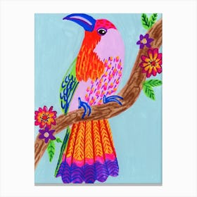 Tropical Bird With Flowers Canvas Print