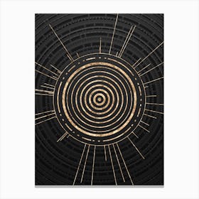 Geometric Glyph Symbol in Gold with Radial Array Lines on Dark Gray n.0121 Canvas Print