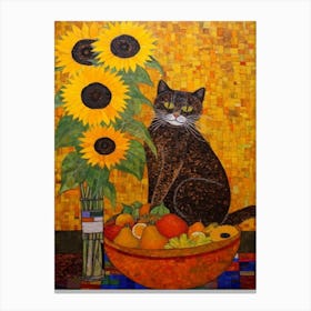 Sunflower With A Cat1 Art Nouveau Klimt Style Canvas Print