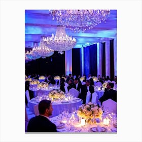 A Lavishly Ornate Ballroom Room Buzzing With Elite Figures Their Gowns And Suits Reflecting The Gl Canvas Print