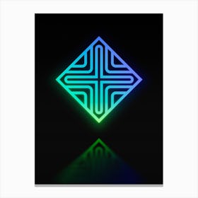 Neon Blue and Green Abstract Geometric Glyph on Black n.0155 Canvas Print