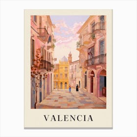Valencia Spain 2 Vintage Pink Travel Illustration Poster Canvas Print
