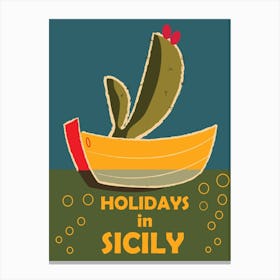 Holidays In Sicily, Cactus on the Boat Canvas Print