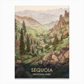 Sequoia National Park Watercolour Vintage Travel Poster 2 Canvas Print